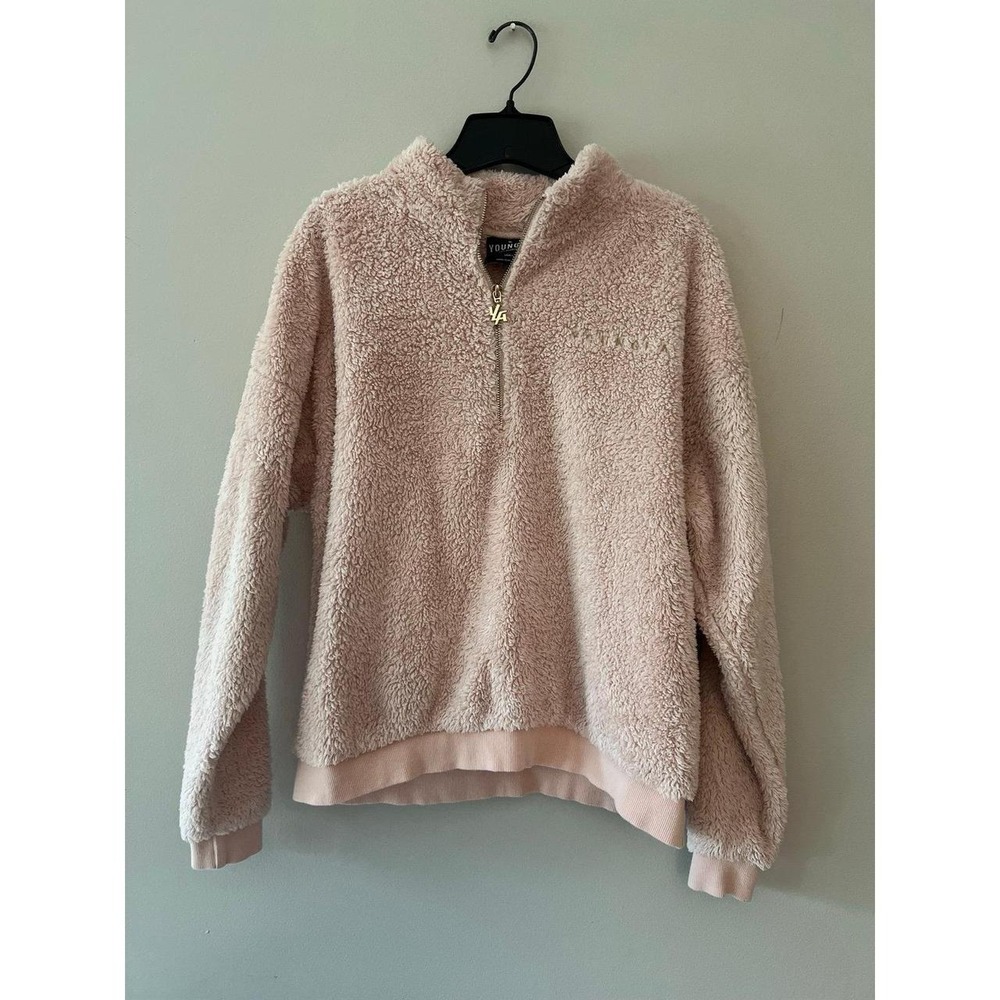 YoungLA Teddy Sherpa Quarter Zip Pullover Pink Small